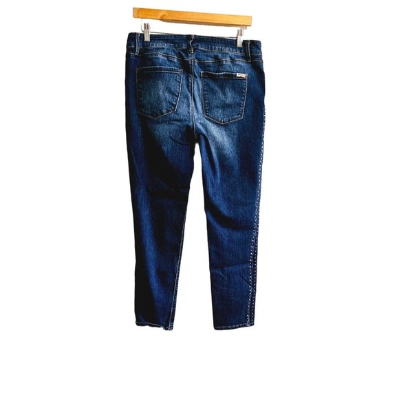 White House Black Market Slim Ankle Studded Jeans Size 10 Mid Wash - Picture 2 of 14